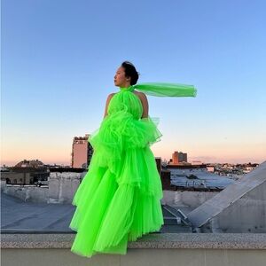 Neon green couture tulle gown